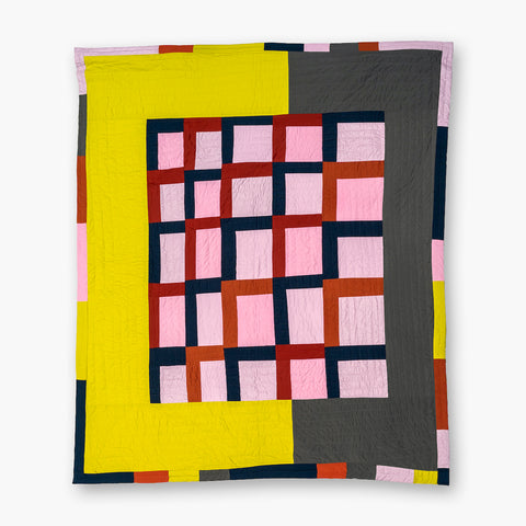 Artsuite - Martha Clippinger - Cuadricula Quilt - The relativity of color is central to all of Clippinger's work. By creating palette variations of the same woven design, she was able to explore different color combinations while paying homage to Albers and the Variant/Adobe paintings that he began on his sixth trip to Mexico in 1947.  