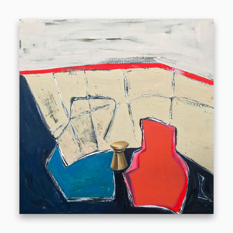 Artsuite - BA Thomas - Mirror Test - 30 x 30" - Thomas' paintings explore the relationship between space, time, and the human experience. Her work questions traditional social constructs of spaces, the behavioral choices inferred from movement or objects, the meaning behind possessions, and ultimately, what humans leave behind.