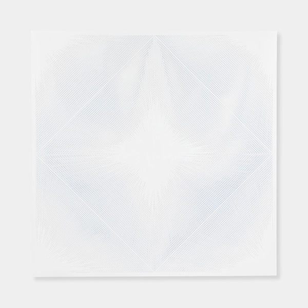 Artsuite - Original artwork by Leigh Suggs is hand cut out of white acrylic and makes an intricate diamond pattern within a square.