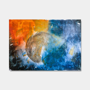 Artsuite - Moons Equilibrium 1 - Original artwork by Tim Lytvinenko.  Mixed Media - Gold, red, blue metallic photo paper, paint, gel, on canvas.  Size is 55 × 45 inches.   