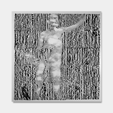 Artsuite -  Original artwork by Tim Lytvinenko.  Black and white abstract self-portrait.  44 x 44 inches.
